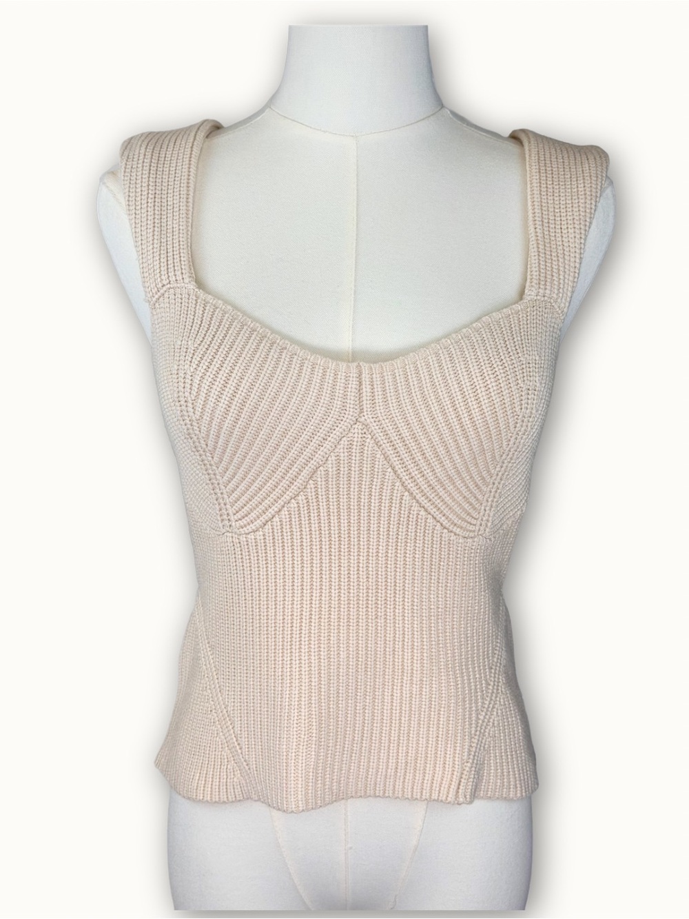 STAUD Kira Ribbed Knit Bustier Tank Top Oatmeal Beige Medium Excellent